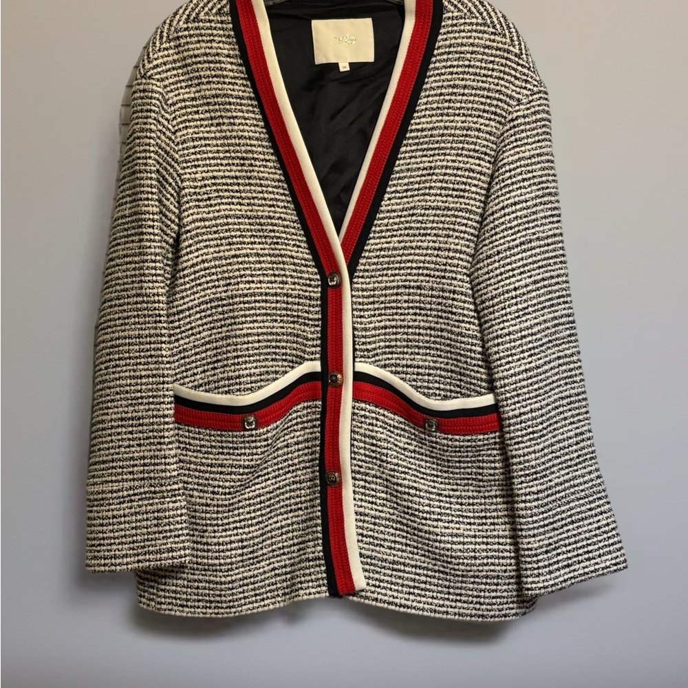 Maje Black and Red Striped Cardigan - Picture 3 of 4